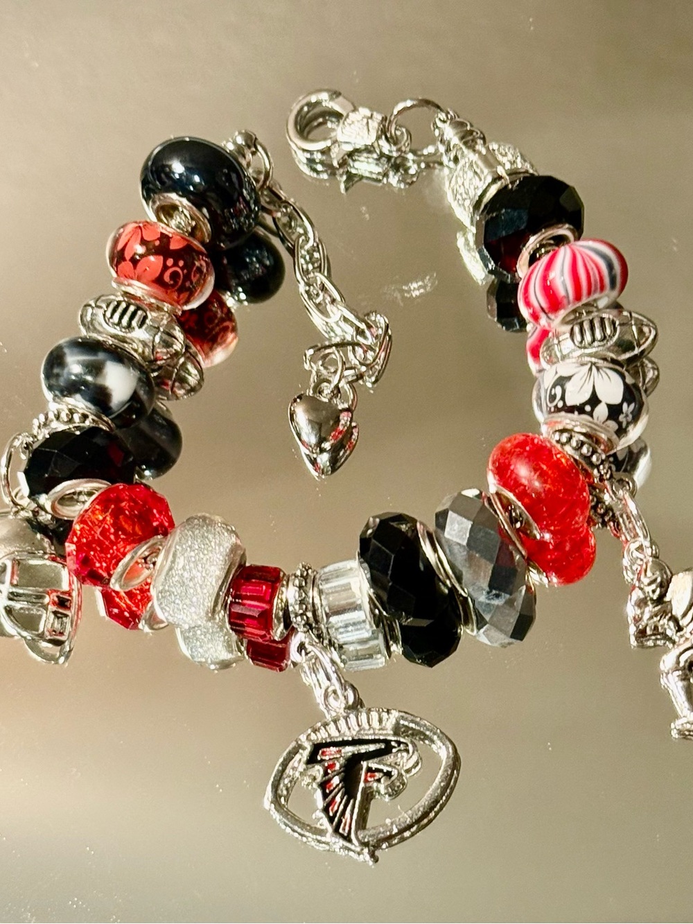 Atlanta Falcons Inspired Red & Black Charm Bracelet